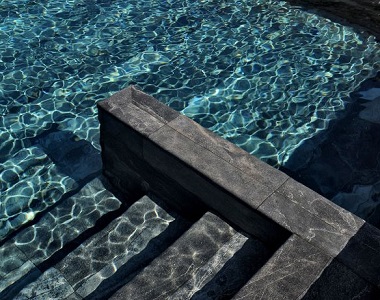 midnight granite pool coping tiles, black pool coping, dark pool round edge coping tiles by stone pavers australia, pool pavers
