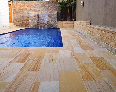 teakwood sandstone pavers and tiles, yellow tiles, ochre tiles, pool pavers and pool coping melbourne, sydney, brisbane, canberra, adelaide
