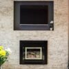white stackstone wall tiles, living room wall tiles, natural stone tiles, white tiles by stone pavers melbourne, sydney, fireplace cladding