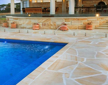 teakwood sandstone crazy paving tiles and pavers, pool pavers,l outdoor tiles, beige tiles, cream tiles, yellow pavers by stone pavers melbourne sydney canberra