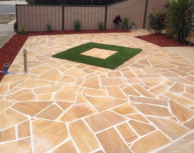 teakwood sandstone crazy paving tiles and pavers, pool pavers,l outdoor tiles, beige tiles, cream tiles, yellow pavers by stone pavers melbourne sydney