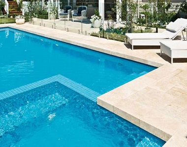 Ivory Travertine Drop Face Pool Coping, Tiles For Pool Surrounds