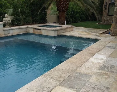 Silver Oyster Travertine Pool Coping Tumbled tiles, silver pavers, silver coping tiles, silver pool pavers by stone pavers