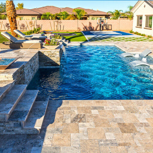 Outdoor paving travertine pool french pattern
