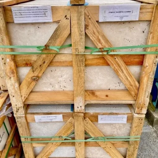 travertine tiles in a crate