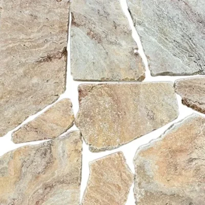 travertine crazy paving display in sunset