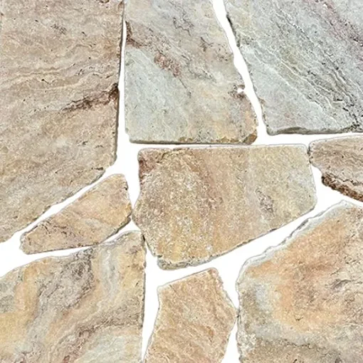 travertine crazy paving display in sunset