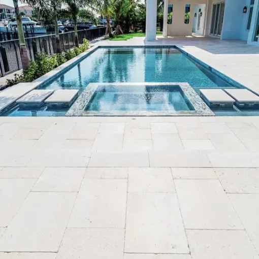 white limestone pavers pool area